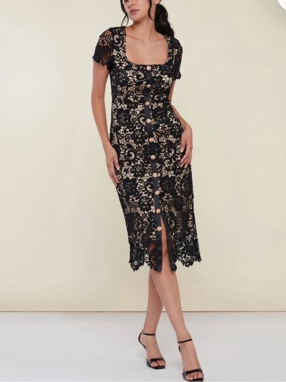 RACHEL PARCELL BLACK LACE MIDI DRESS — SIZE 4 — NEVER WORN